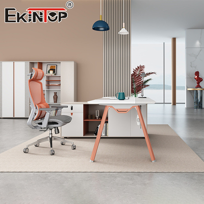 Σύγχρονο στυλ υλικό MDF σχήμα L Ακασία ξύλο Γραφείο